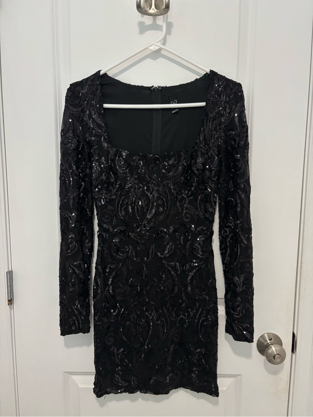 Black Sequin Long-Sleeve Cocktail Dress